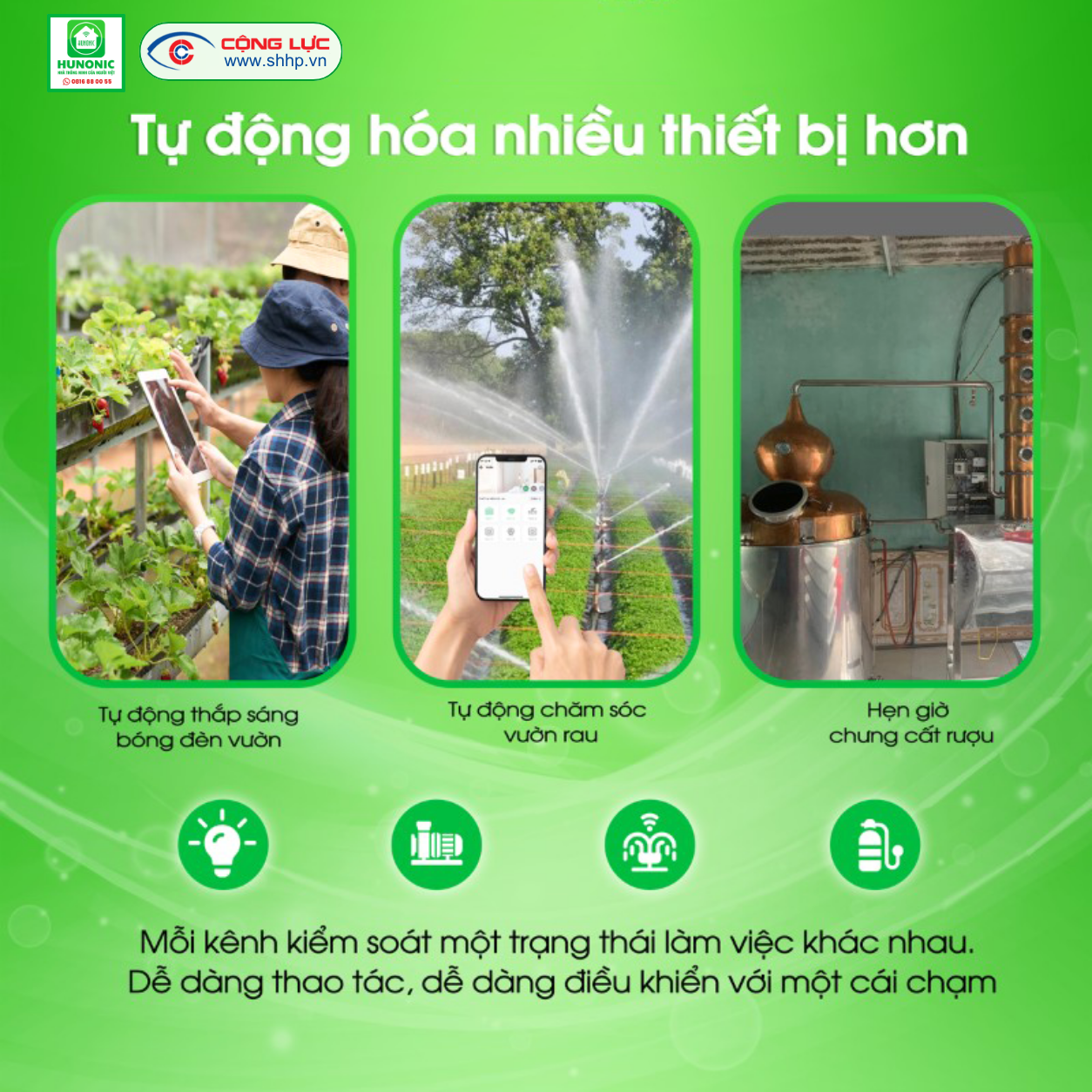 công tắc thông minh hunonic lahu điều khiển máy bơm từ xa