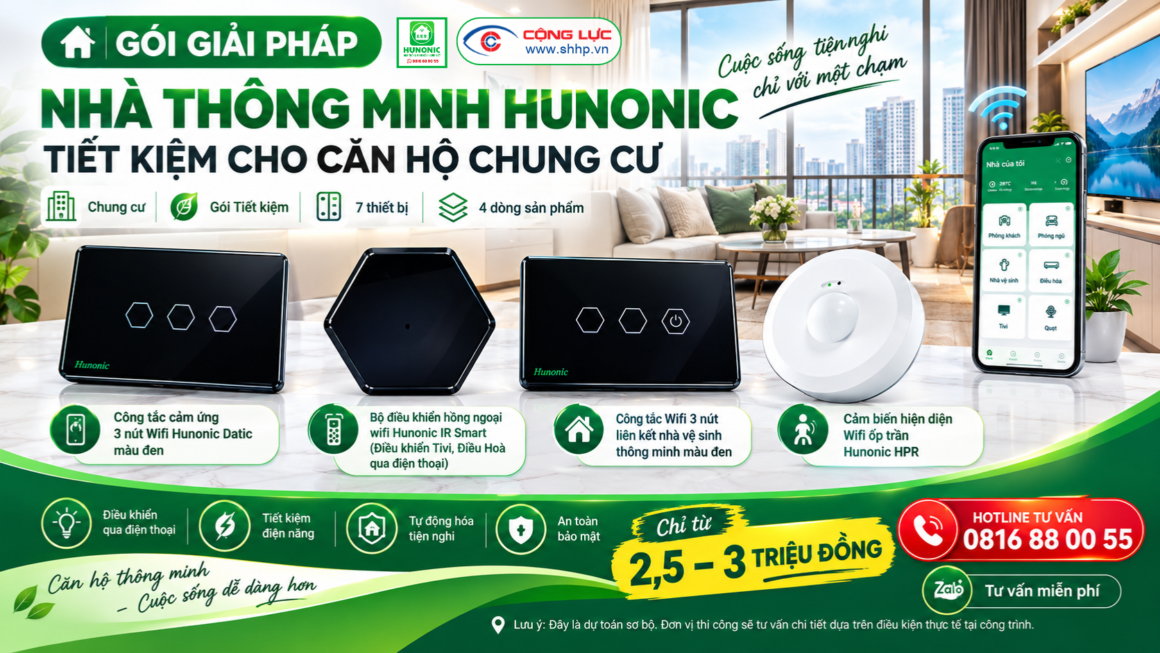 gói giải pháp nhà thông minh Hunonic tiết kiệm cho căn hộ chung cư