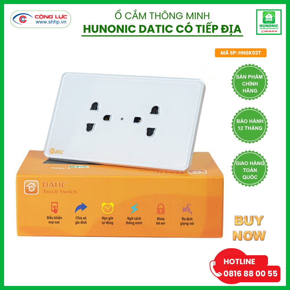 Ổ cắm Hunonic Datic có tiếp địa, màu Trắng