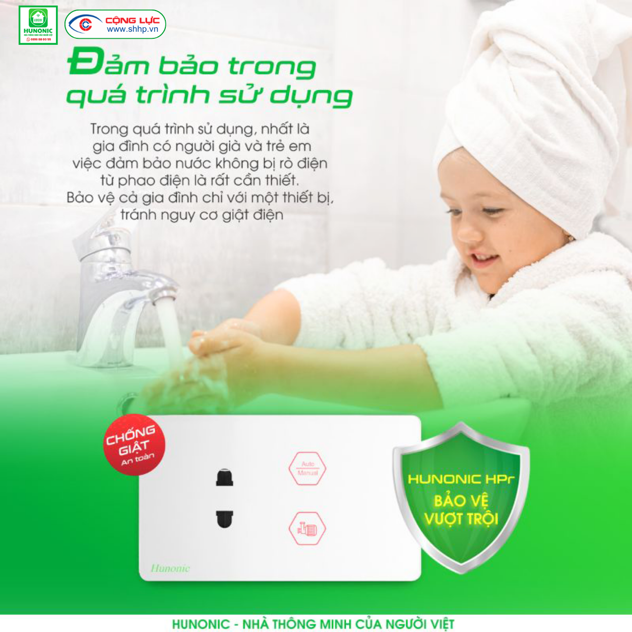 ổ cắm máy bơm chống giật Hunonic SPS
